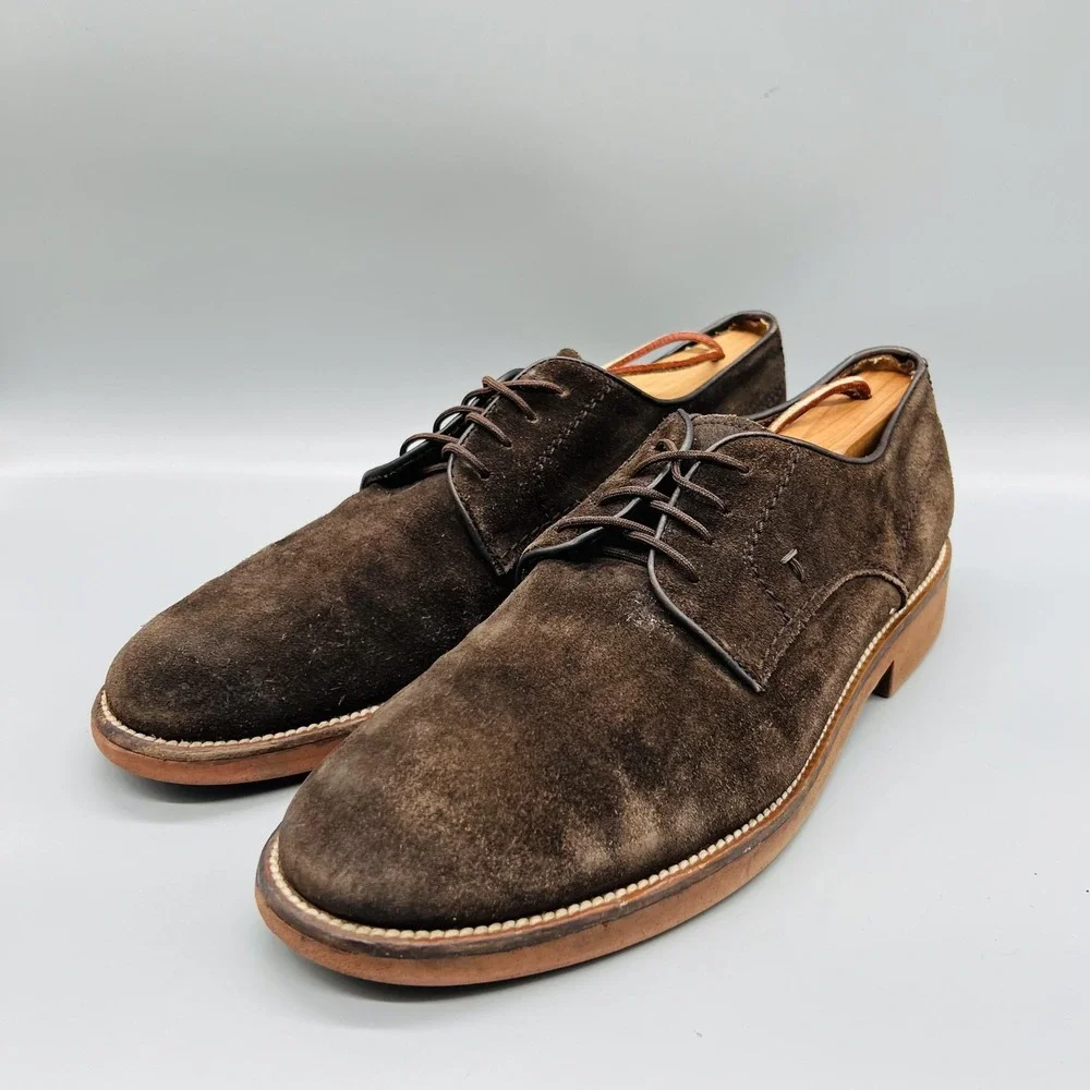 Tod's Derby Oxford Mens 9 Brown Suede Round Toe Casual Comfort Dress Shoes